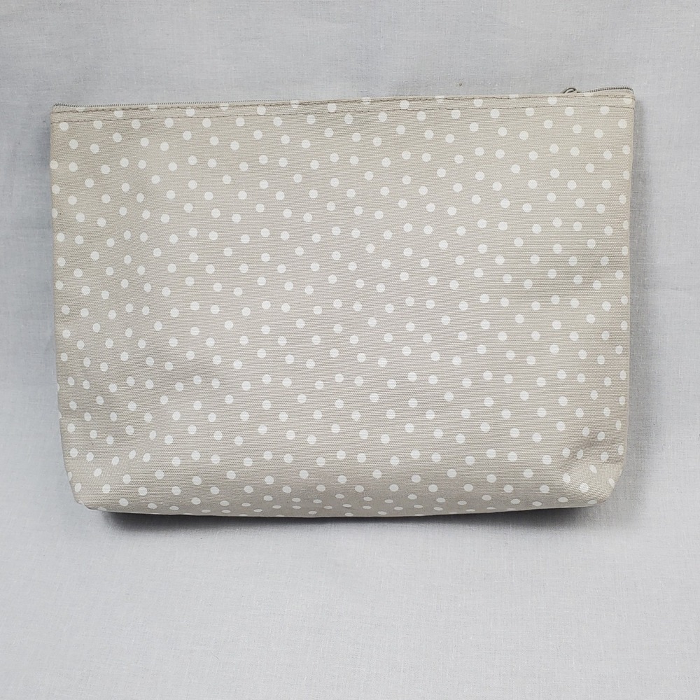 Thirty-One 504A Taupe Dancing Dot Zipper Pouch White Polka-Dots Organizer Bag
